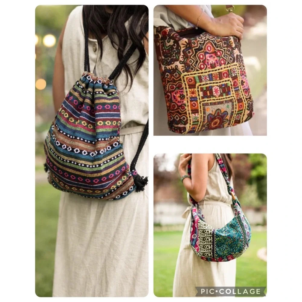 Crossbody bag with colorful vibrant ethnic print